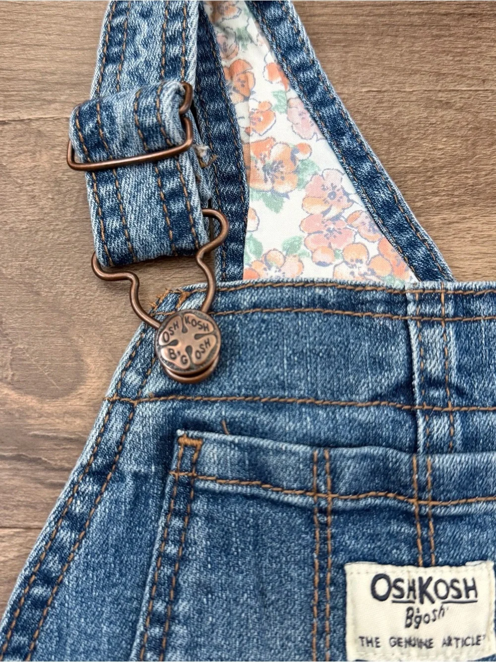 OshKosh B'gosh Toddler Denim Shortalls - Floral Print Ruffle Pocket - Size 3T
